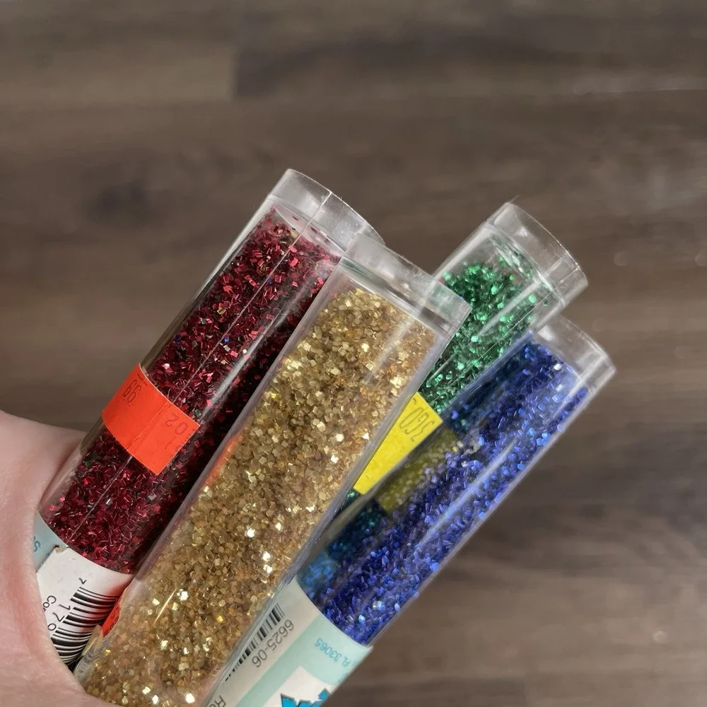 SUYLN VTG Aluminium SPARKLE Christmas Glitter GOLD Green‎ RED BLUE Crafting Mcm